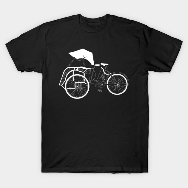 Becak Rickshaw White Outline T-Shirt by kindacoolbutnotreally